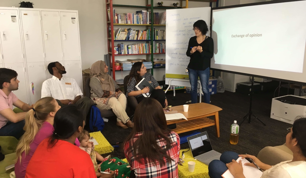 English class for adults led by Tanya